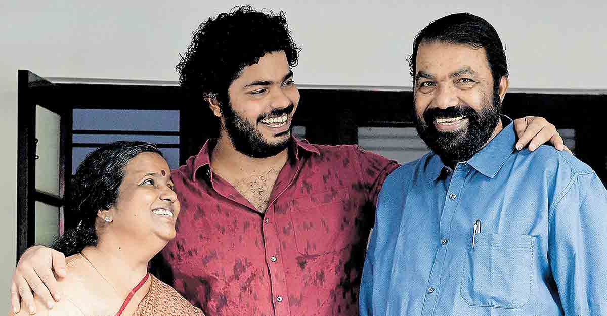 Sivankutty, CPM's Nemom lieutenant V Sivankutty with his wife Parvathy and son Govind.