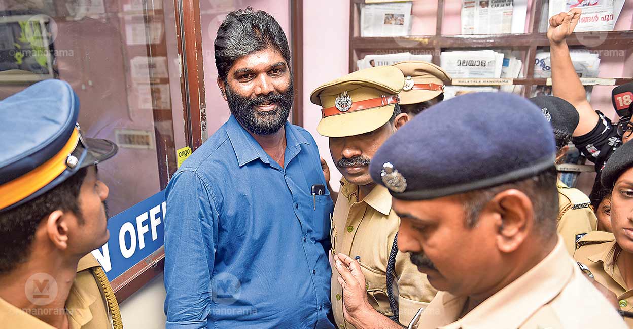 Press Club secretary M Radhakrishnan being arrested by the police Press Club secretary M Radhakrishnan being arrested by the police. File photo: Manroama