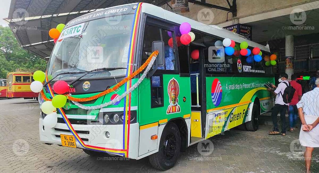 lng-bus-flag-off-ksrtc Transport Minister Antony Raju flagged off the service from the Thiruvananthapuram central bus station at noon. Photo: Manoj Chemancheri