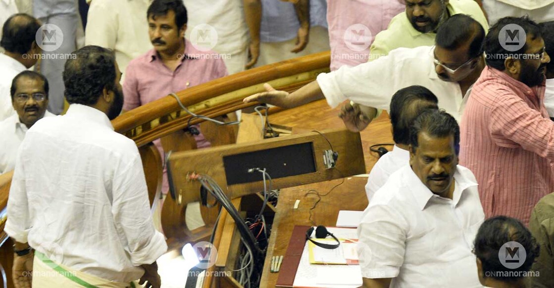 Left leaders vandalising the speaker's dais