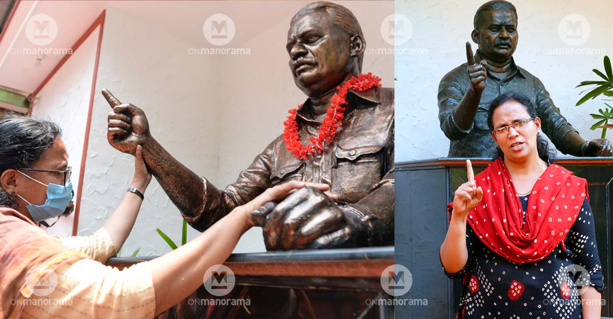 KK Rema in front of a bust of TP Chandrasekharan KK Rema in front of a bust of TP Chandrasekharan