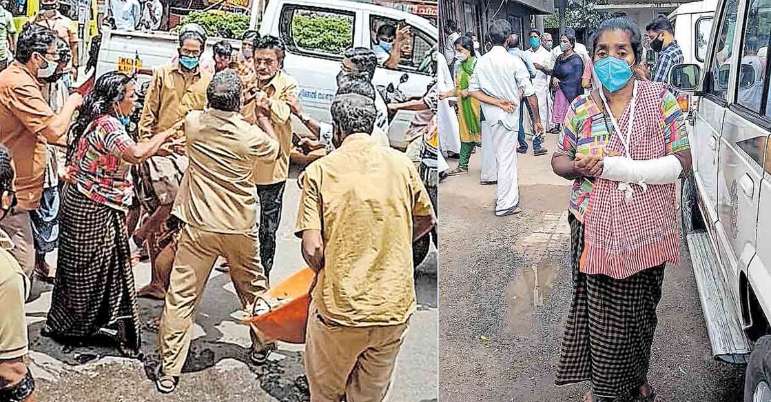 The staff of Attingal Municipality throws away a portion of the fish, kept for sale by a local fisher woman.