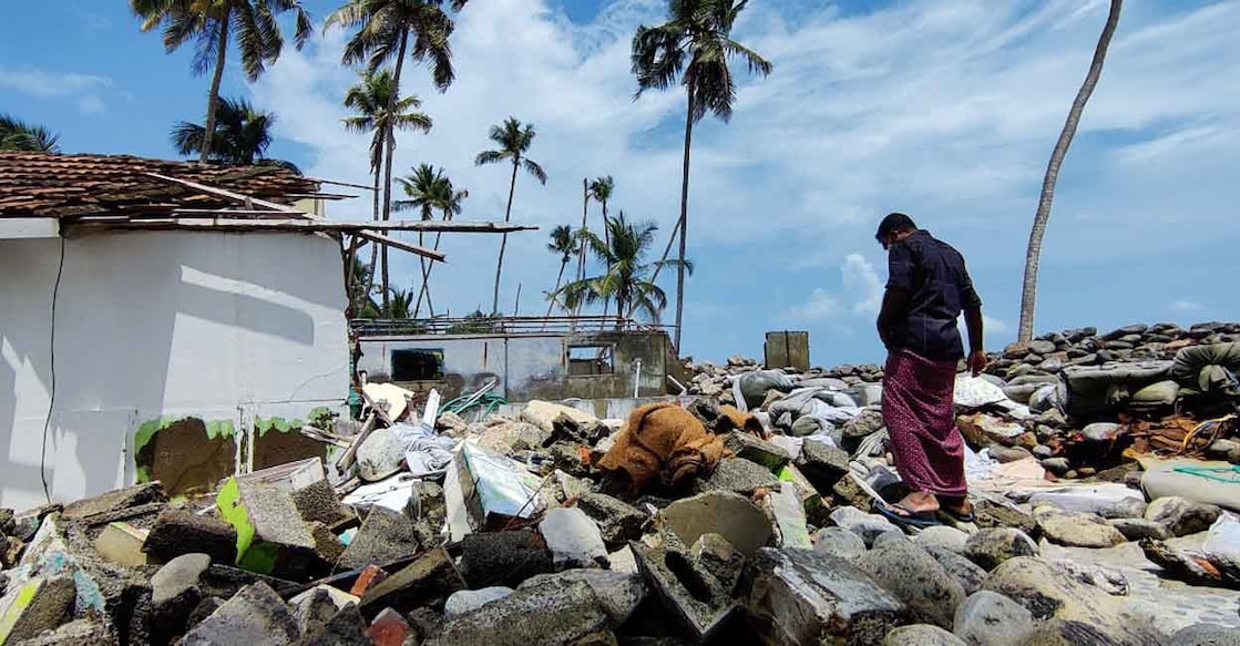 A view of the destruction caused by seashore erosion in Chellanam on May 13.
Photo - Special Arrangement