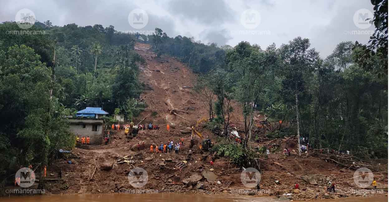 Rescue efforts are still progressing at the Poovanchi area in Idukki's Kokkayar Panchayat where a landslide swept away several houses on Saturday. Eight people were missing in the landslide that struck Poovanchi and Makkochi areas. Photo: Reju Arnold