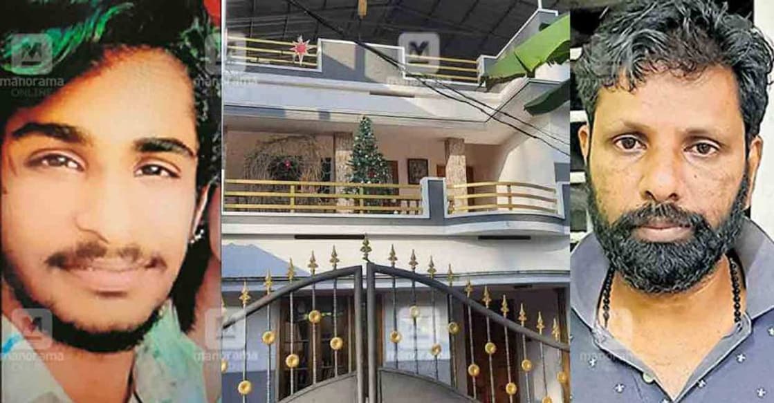Anish murder case (L) Anish George, (R) Simon lalu, (C) Simon's house
