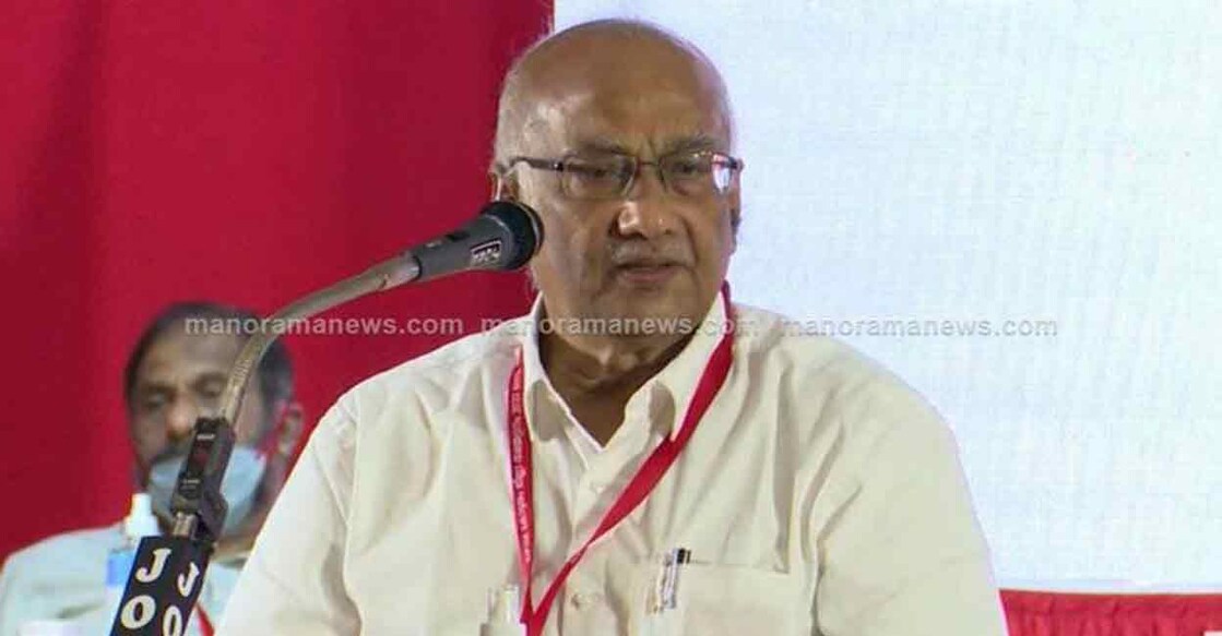 S. Ramachandran Pillai addressing CPM district conference in Kottayam on Thursday. 