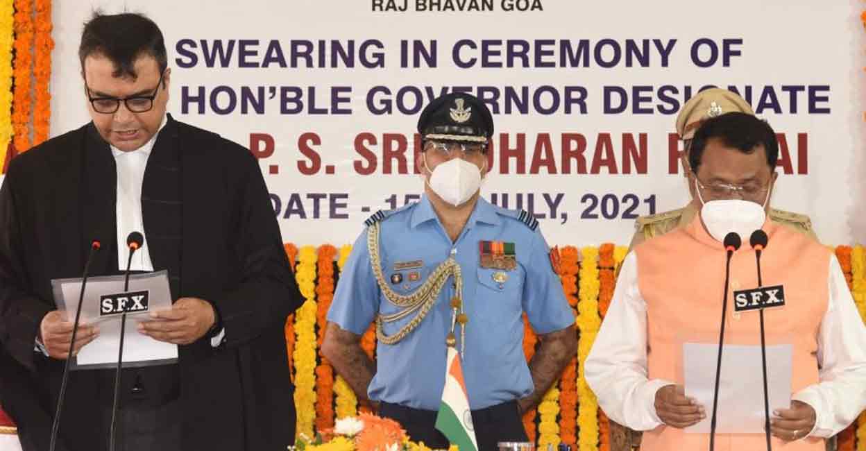 PS Sreedharan Pillai The oath of office as Governor of Goa was administered to PS Sreedharan Pillai by Chief Justice of Bombay High Cour, Dipankar Dutta in July 2021. Photo: Manorama
