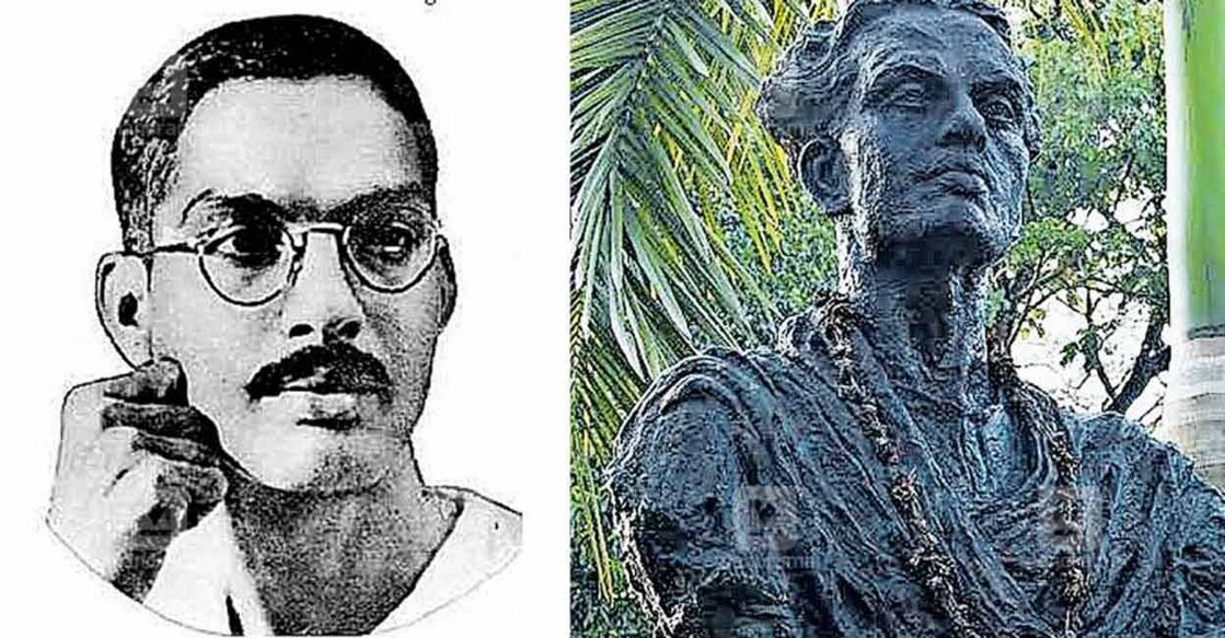 Changampuzha Krishna Pillai, (right) the statue at Edappally park.