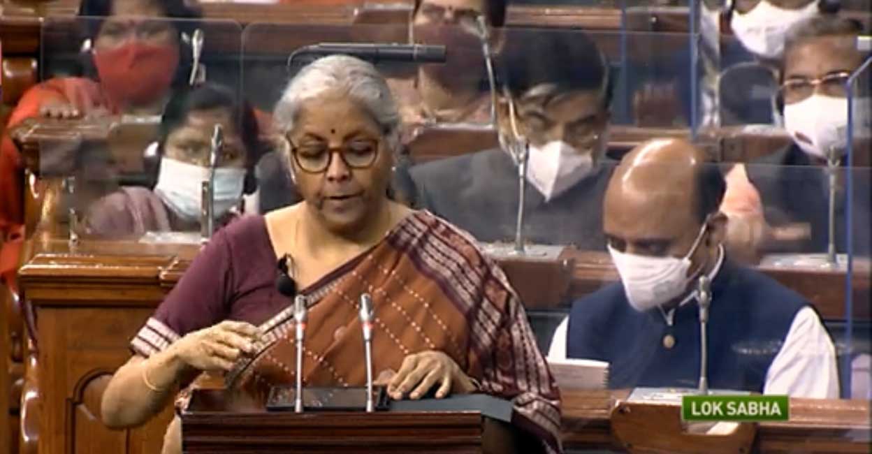 Union Minister Nirmala Sitharaman presenting the Union Budget 2022 in Parliament. Photo: Screengrab/AIR/Twitter