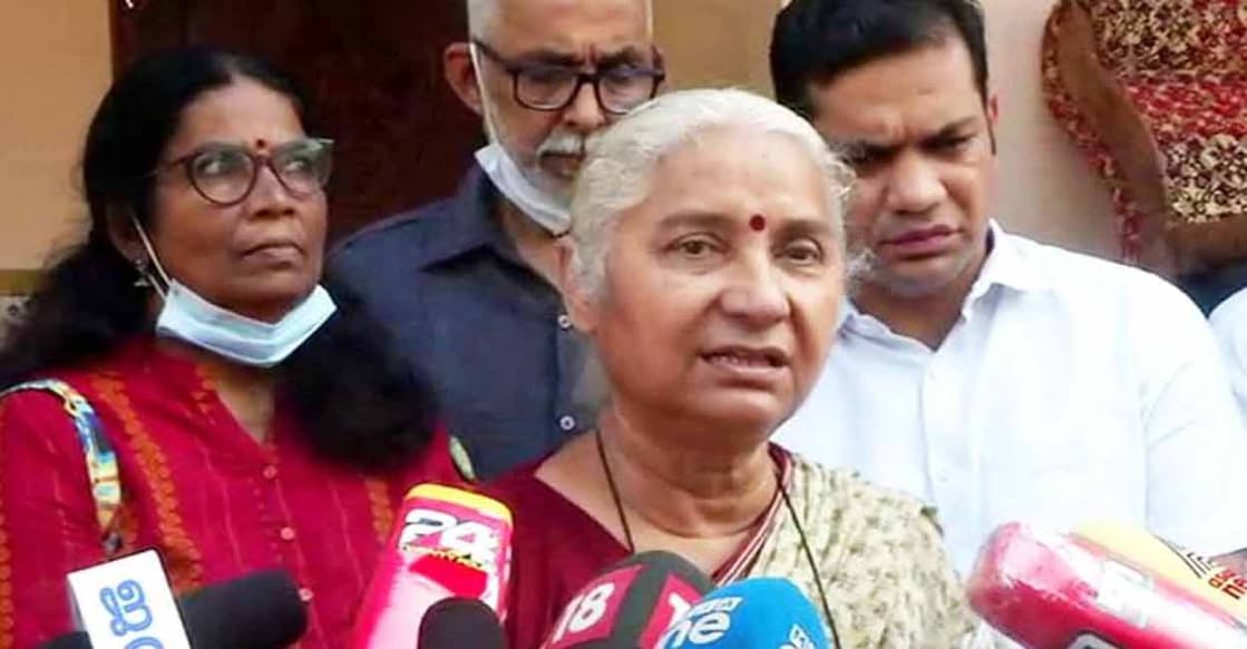 Medha Patkar speaks to media in Kochi.