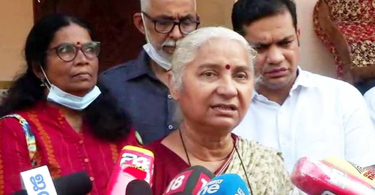 Medha Patkar speaks to media in Kochi.