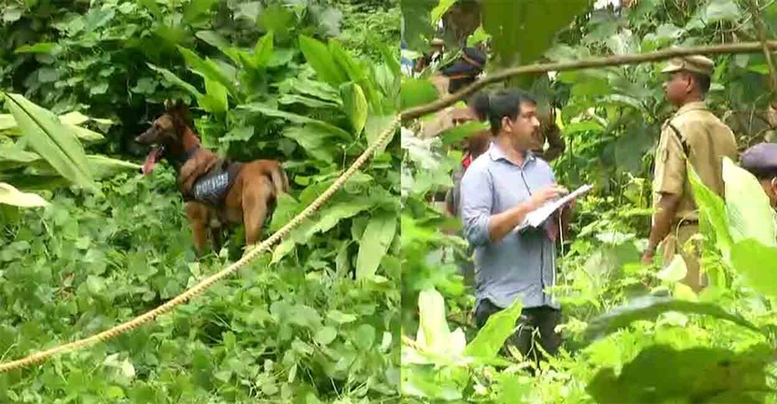 Evidence collection progresses on the premise of the house at Elanthoor where the human sacrifice incident happened. Photo: TV grab/Manorama News
