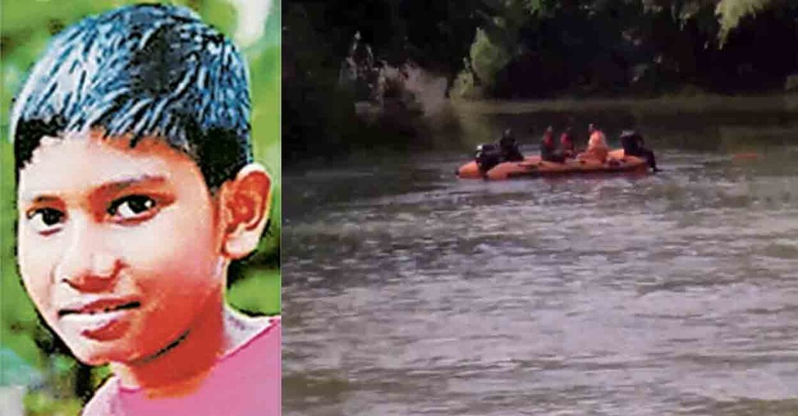 karamana-river-missing-jibith (Left) Jibith, (right) search on at Karamana river. Photos: Manorama