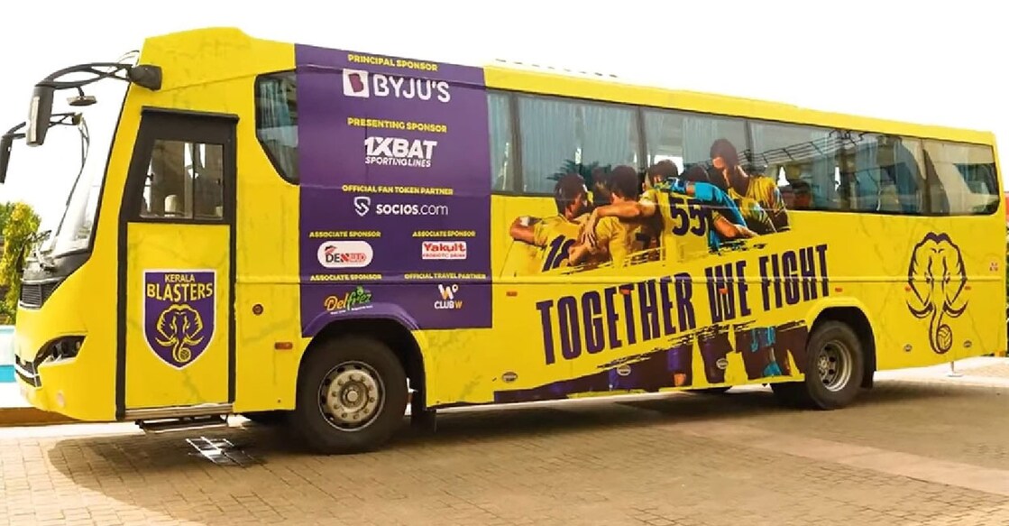 Kerala Blasters' team bus. 