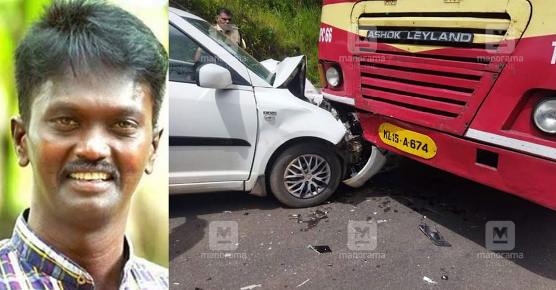 Vava Suresh (left). The taxi car had a head-on collision with the KSRTC.