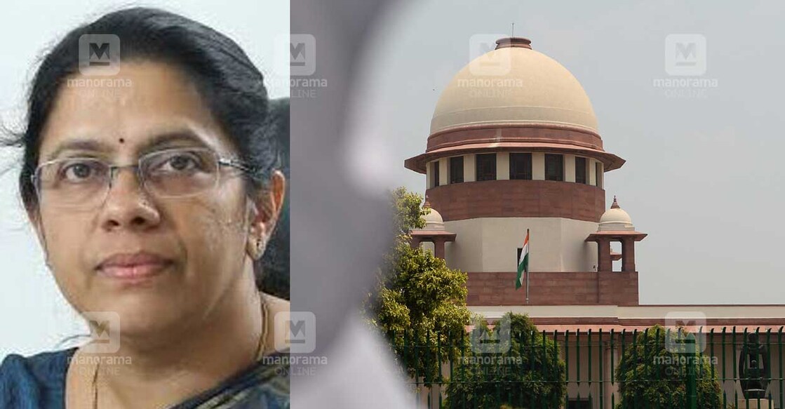 1. എം.എസ്. രാജശ്രീ (ഫയൽ ചിത്രം). 2. സുപ്രീം കോടതി (Photo by Sajjad HUSSAIN / AFP)