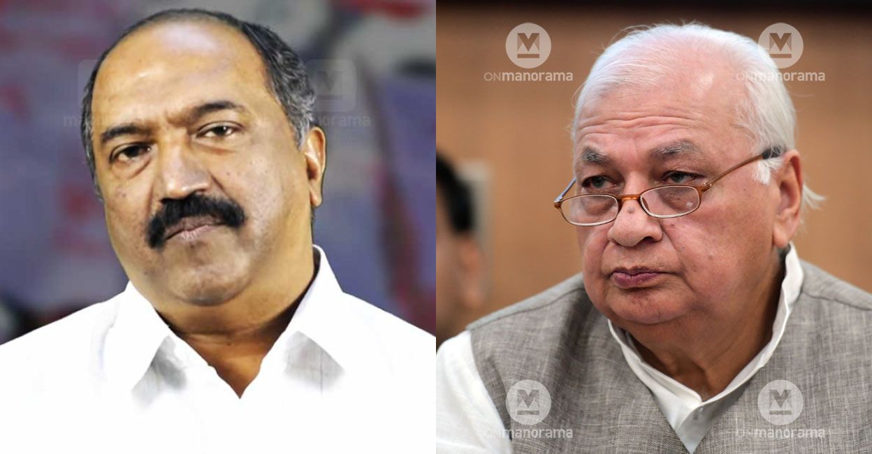Governor Arif Mohammed Khan (right) said that he “withdraws his pleasure” in the light of minister K N Balagopal's (left) comment stating that those from Uttar Pradesh will not understand the state of affairs in Kerala. Photo: Manorama. 