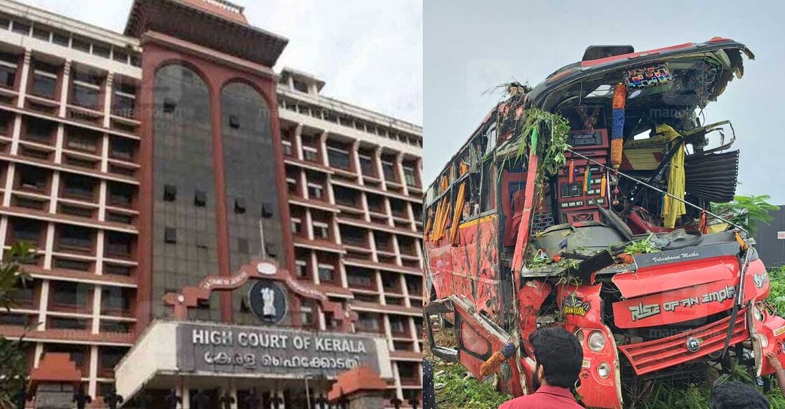 high-court-accident-tourist-bus Kerala High Court; the tourist bus that rammed a KSRTC super fast at Vadakkencherry in Palakkad on Thursday, October 6, 2022.