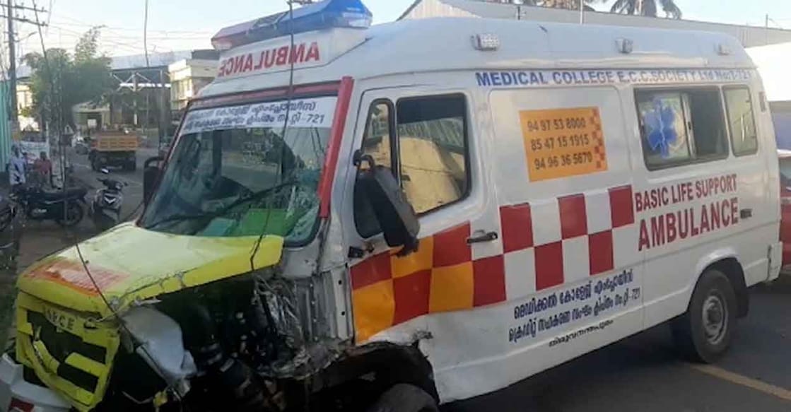 The ambulance hit a man and his daughter, killing the former instantly. Photo: Manorama News