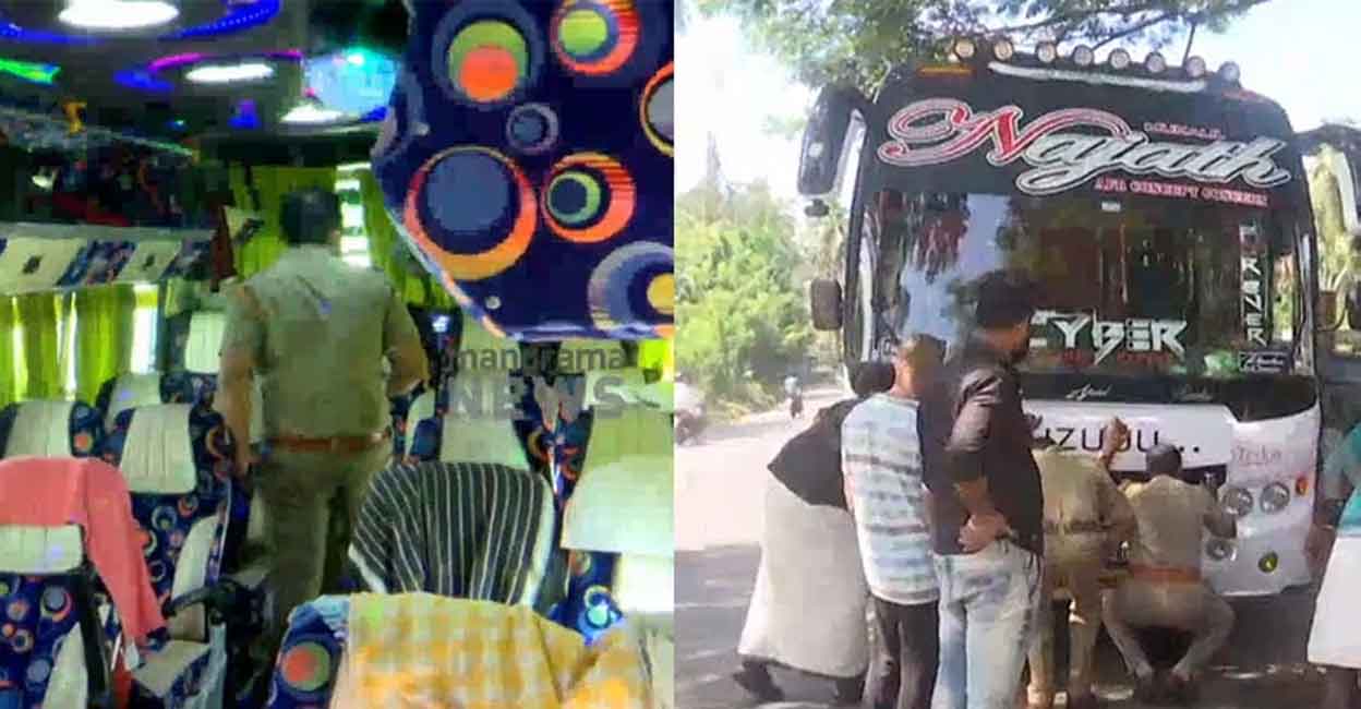 tourist bus checking Motor Vehicle Department officials inspecting tourist buses as part of Operation Focus 3. Screengrab: Manorama News