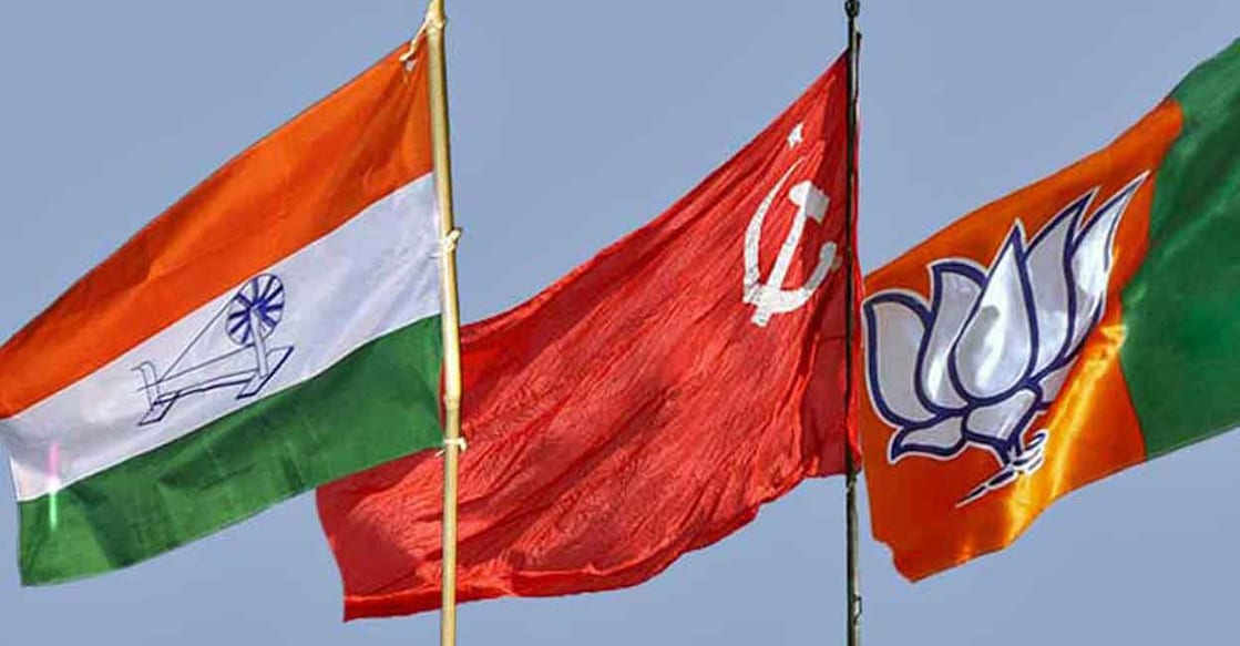 Congress, CPM, BJP flags. File photo