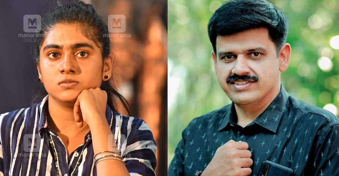Actor Nimisha Sajayan; BJP leader Sandeep G Varrier. Photo: Manorama/Facebook