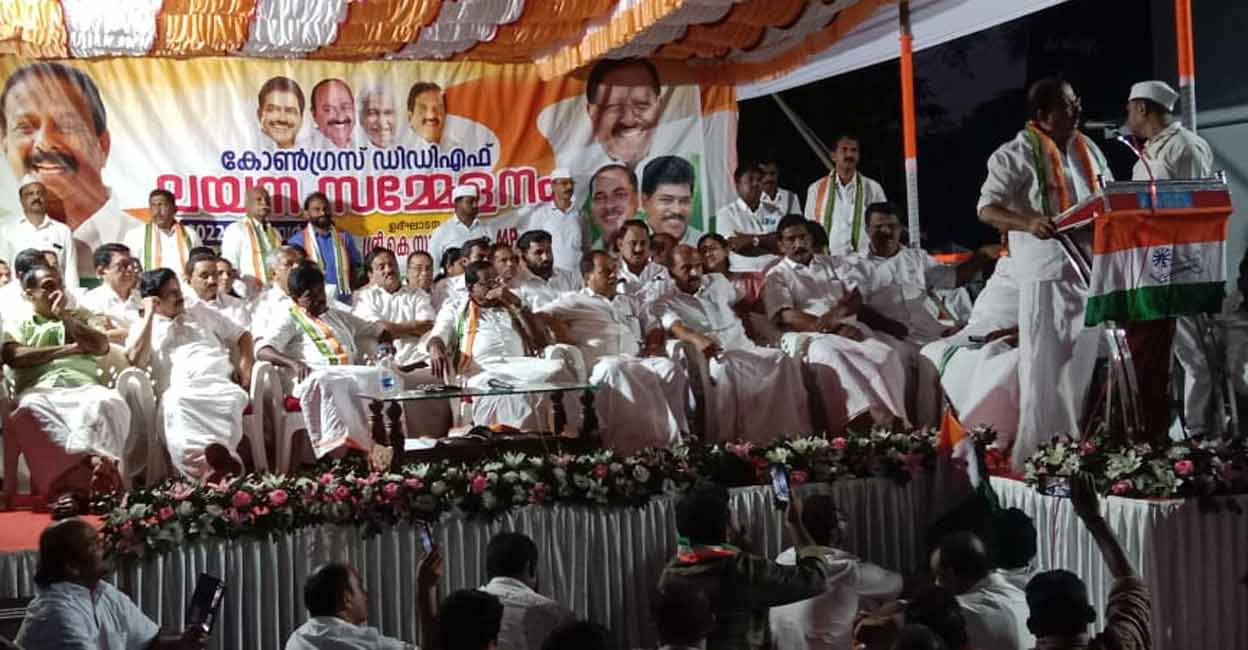 Congress state president K Sudhakaran speaking after welcoming rebels of East Eleri Panchayat back to the party in Chittarikkal on Sunday.