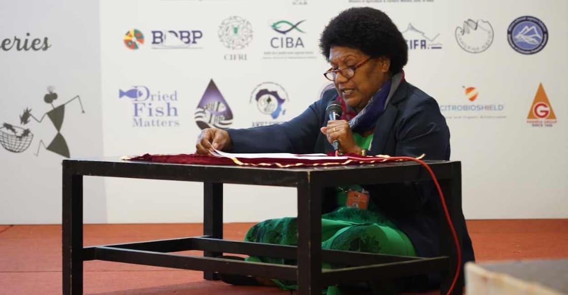 Tarusila Veibi speaks at the eighth global conference of Gender in Aquaculture and Fisheries in Kochi on Tuesday. Photo: Special arrangement
