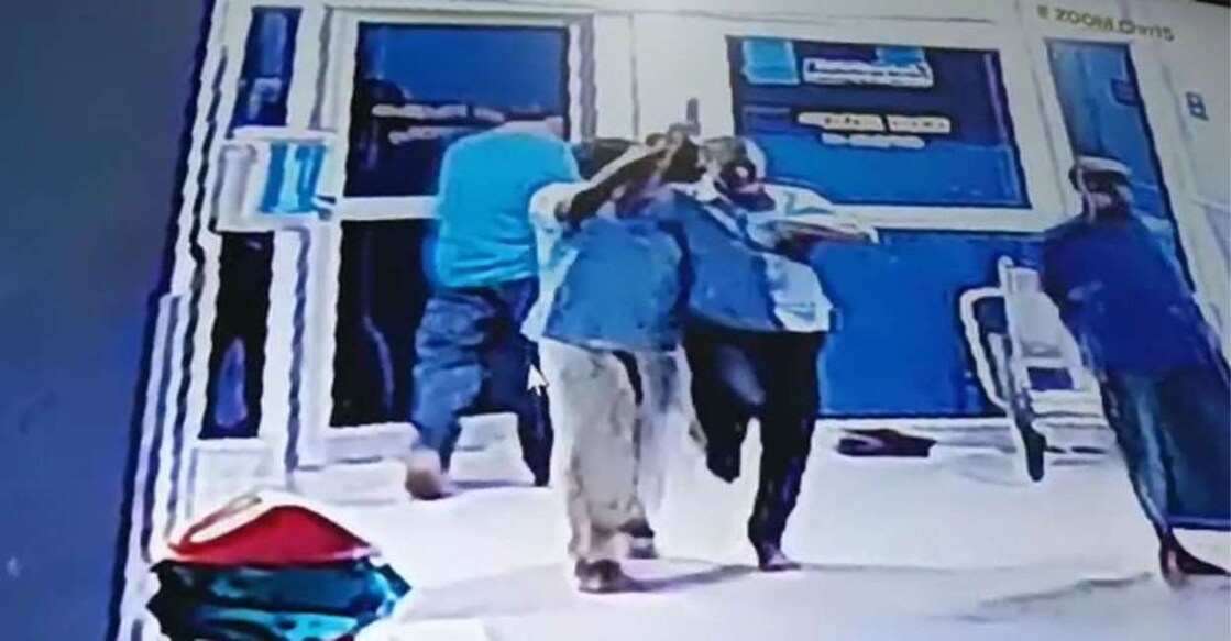 A glimpse from the video of the patient's husband coming out after attacking lady doctor. Photo: Manorama