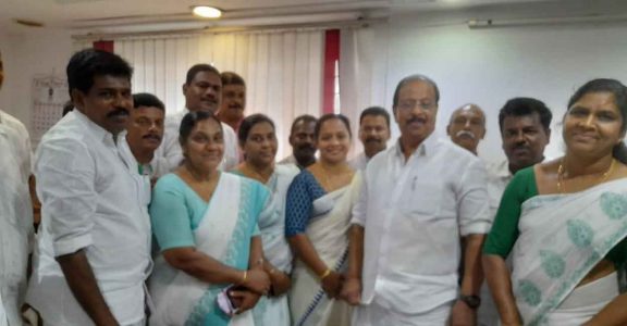 Congress state president K Sudhakaran with leaders of the Democratic Development Front in the party headquarters in Thiruvananthapuram on Thursday. Congress state president K Sudhakaran with leaders of the Democratic Development Front in the party headquarters in Thiruvananthapuram on Thursday.