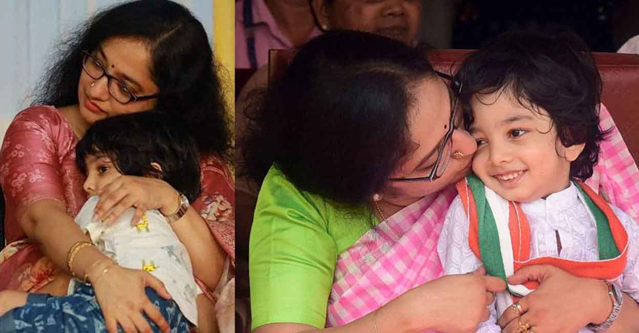 Collector Divya S Iyer with her son. Image courtesy: Facebook