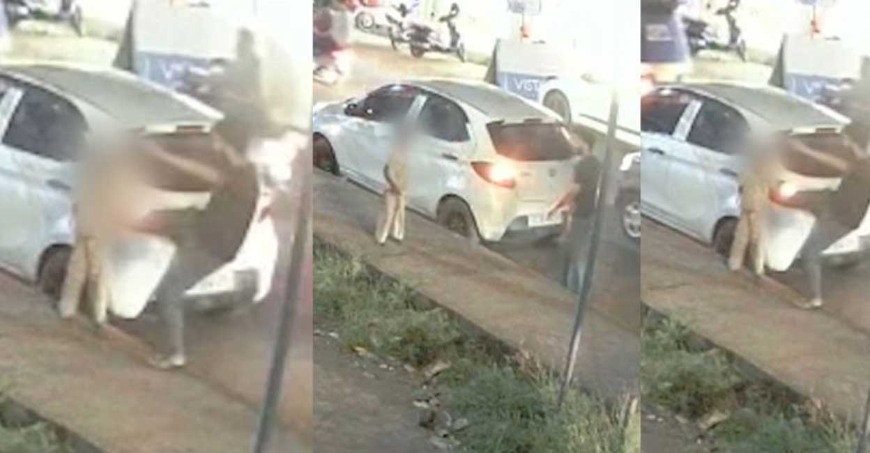 The CCTV visuals of the man kicking and assaulting the child in Thalassery.  (Video grab - Manorama News)