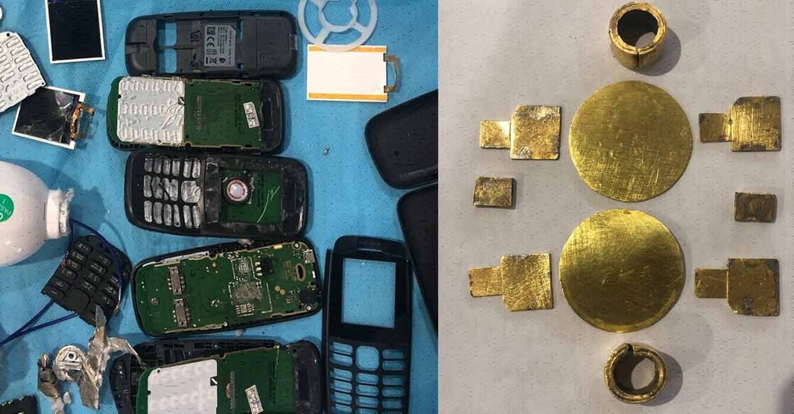 Gold hidden in mobile phones, LED bulbs and wristwatches were seized at the Mangaluru International Airport. Photos: Special Arrangement/ Customs Department