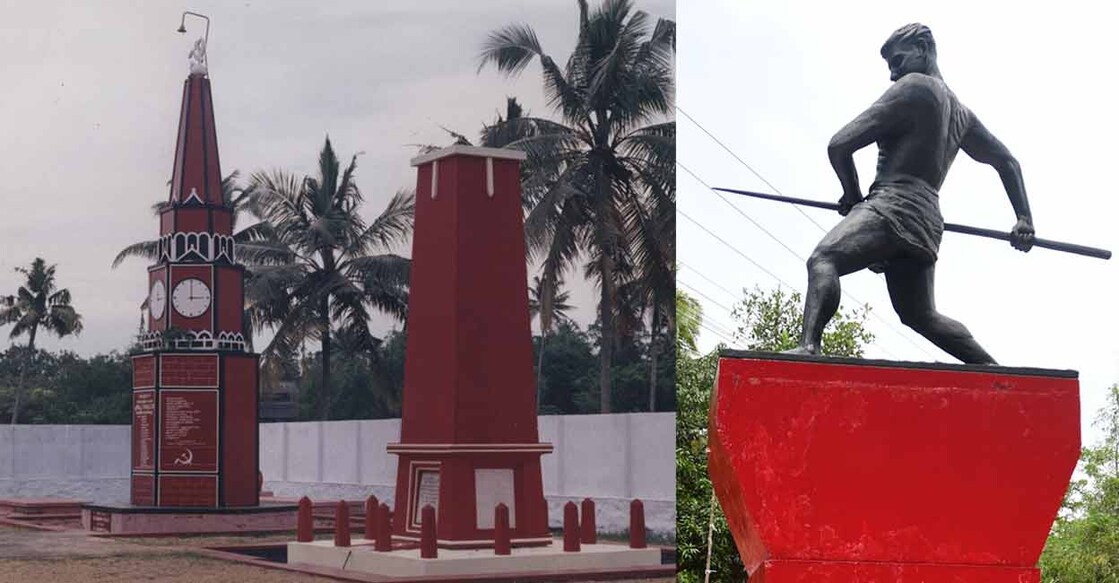 The memorials at Punnapra (left) and Vayalar in Alappuzha district. File photos: Manorama 