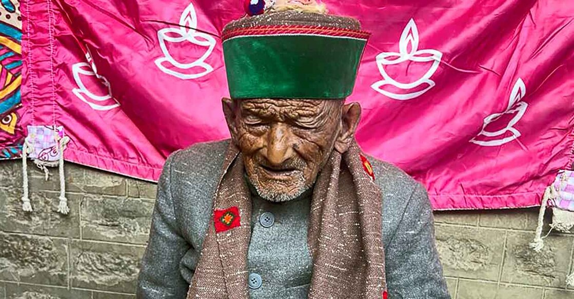 Independent India's first voter Shyam Saran Negi, in Kinnaur district. Negi passed away at the age of 106 on Saturday, Nov. 5, 2022.Photo: PTI