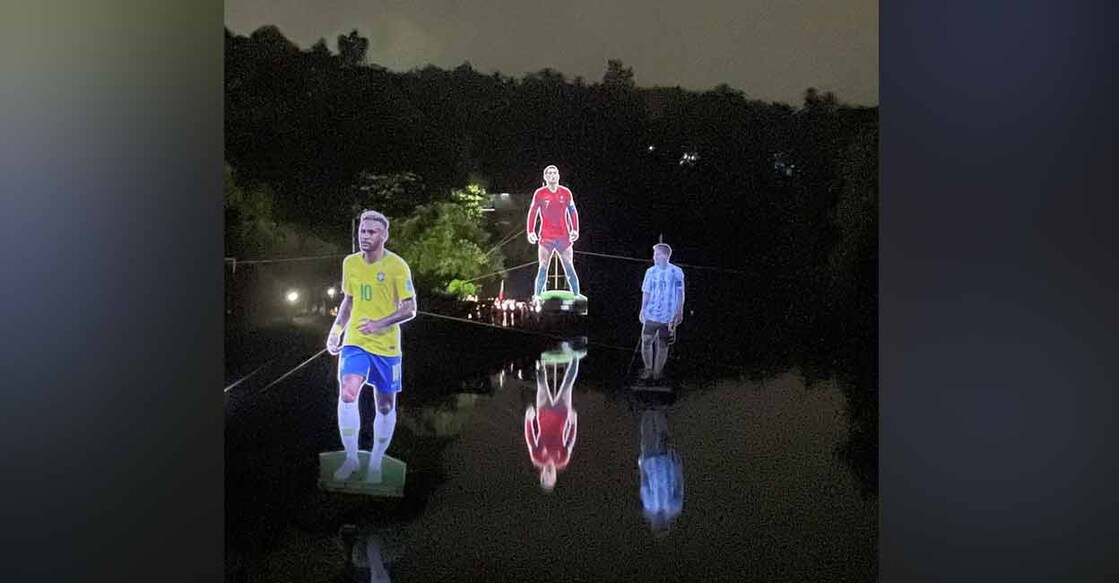 The cut-out of Ronaldo (back) next to those of Messi (right) and Neymar at Cherupuzha in Pullavoor, Kozhikode. Photo: Special arrangement