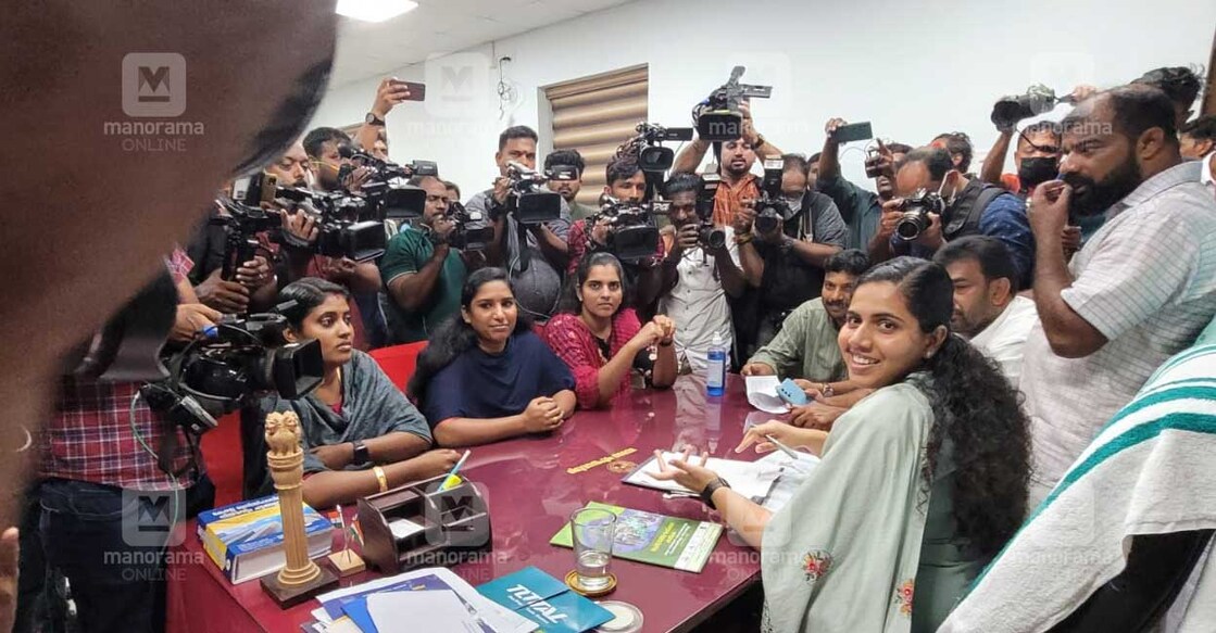 Thiruvananthapuram Mayor Arya Rajendran after reaching her office on Tuesday. Photo: Manorama/Rinkuraj Mattancheriyil