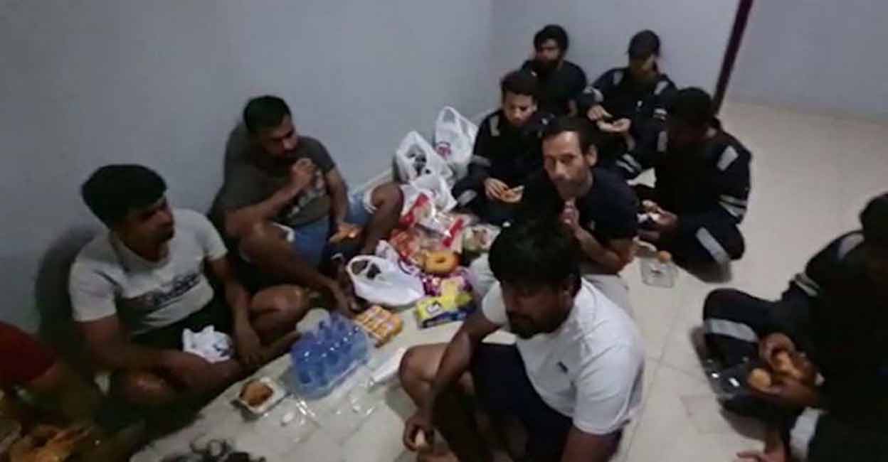 The Indian Embassy provided food fro the stranded Indian seafarers in Equatorial Guinea on Tuesday. Photo: Special arrangement