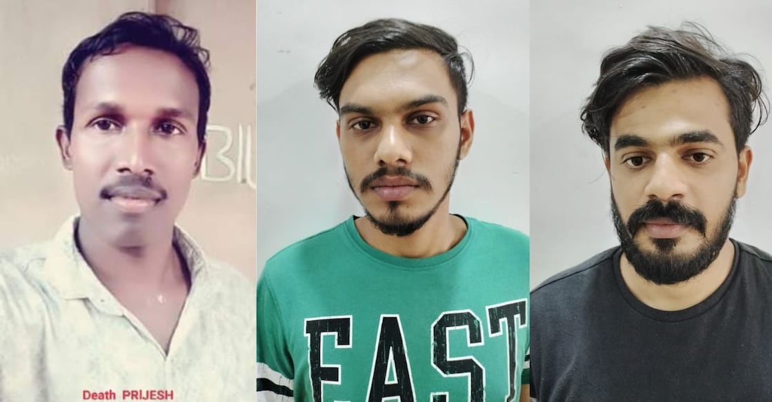 kasaragod-murder Prijesh (left), who was beaten to death; the accused, Shabas and Rahnas, were arrested in connection with the murder. Photo: Special Arrangement