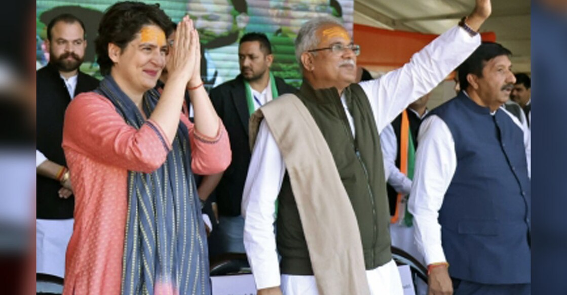 Congress General Secretary Priyanka Gandhi Vadra along with Chhattisgarh Chief Minister Bhupesh Baghel | Photo: IANS
