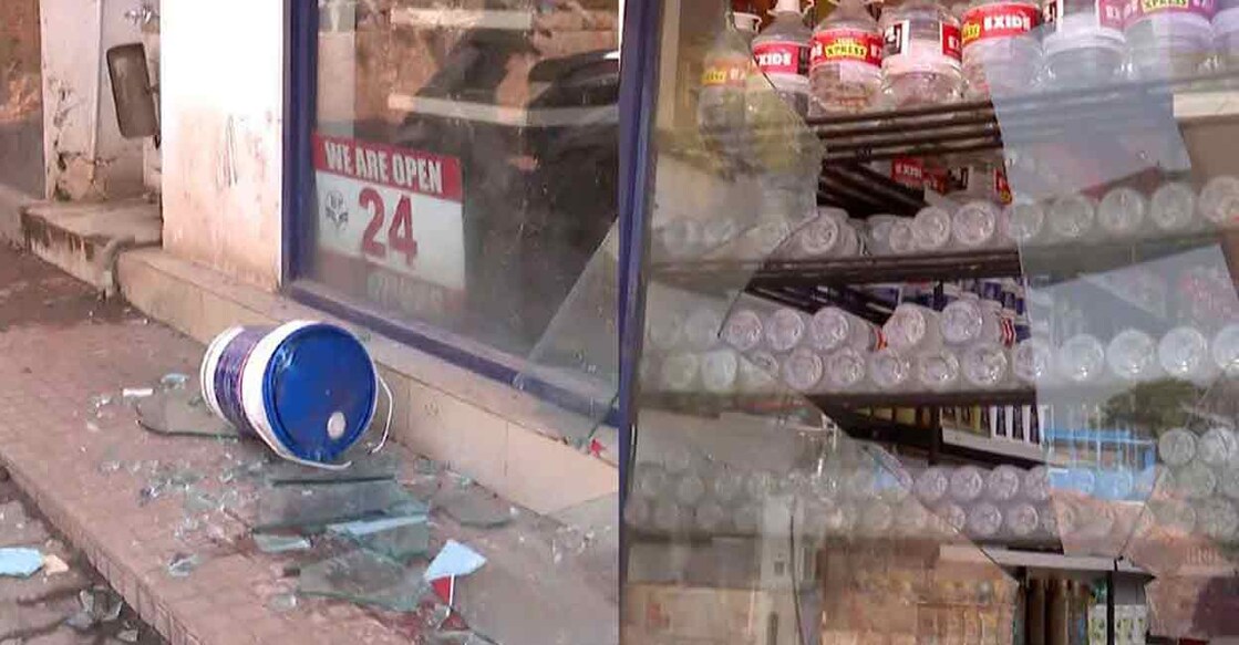 Damages caused to the office of the fuel station at Ulliyathadukka in Kasaragod on Sunday. 