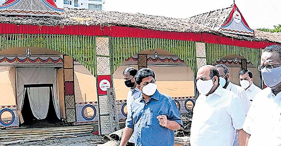 CPM State Secretary Kodiyeri Balakrishnan inspects the site of the CPM State Committee Congress. Photo: Manorama