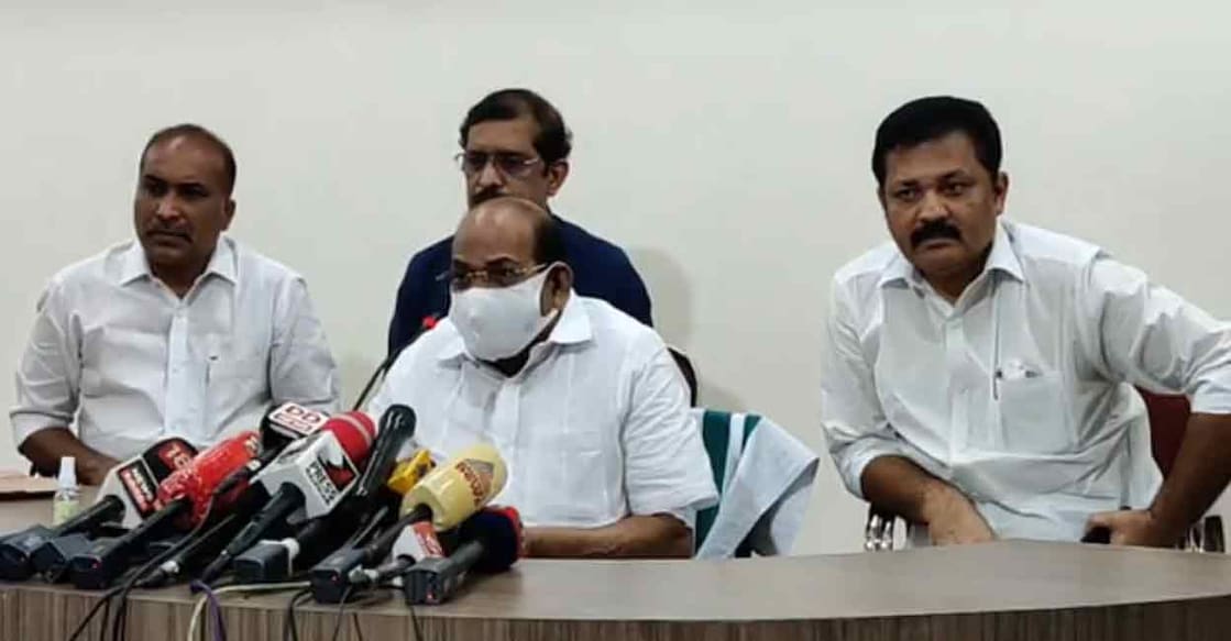 LJD, CPM presser CPM state secretary Kodiyeri Balakrishnan with former LJD members, including its former state general secretary Shaik P Harriz at a press conference in the AKG Centre in Thiruvananthapuram on Friday. Facebook screengrab/@CPIMKerala