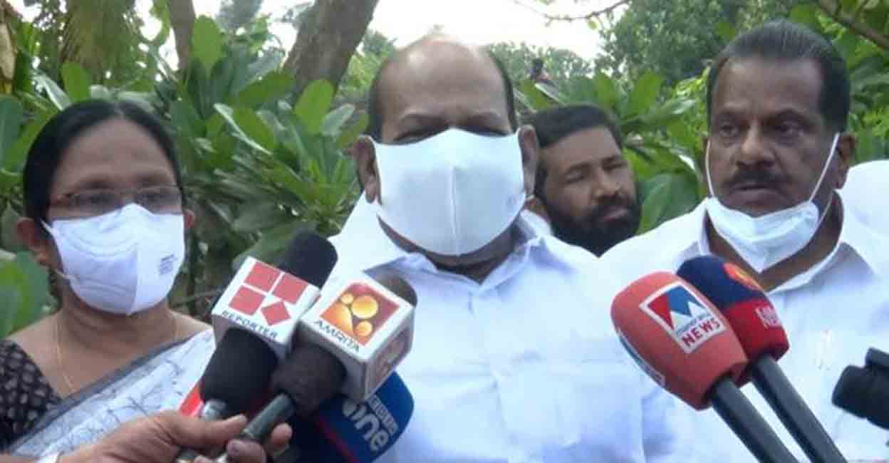 CPM state secretary Kodiyeri Balakrishnan speaks to media. Former minister K K Shailaja and E P Jayarajan were also seen