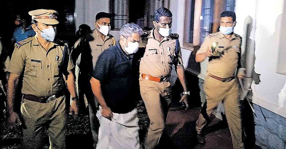 George Kurian being brought to the Karimpanal family home as part of evidence collection.