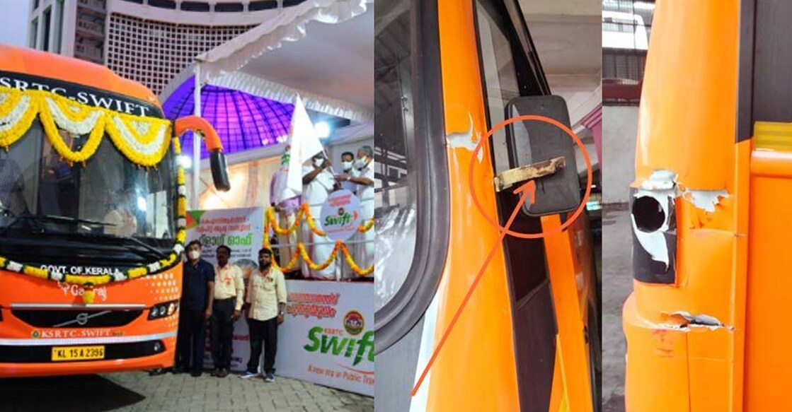 KSRTC's SWIFT bus which met with an accident on Tuesday.