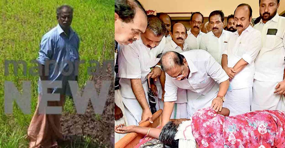 udf-rajeevan-house-visit (1) രജീവ് സരസൻ (2) കടക്കെണിയും കൃഷിനാശവും മൂലം ജീവനൊടുക്കിയ നിരണം കാണാത്രപറമ്പിൽ രജീവ് സരസന്റെ ഭാര്യ പുഷ്പമ്മയെ കെപിസിസി പ്രസിഡന്റ് കെ.സുധാകരൻ ആശ്വസിപ്പിക്കുന്നു. ഡിസിസി പ്രസിഡന്റ് സതീഷ് കൊച്ചുപറമ്പിൽ, ജോസഫ് എം.പുതുശേരി, ജോസി സെബാസ്റ്റ്യൻ, ആന്റോ ആന്റണി എംപി, പ്രതിപക്ഷ നേതാവ് വി.ഡി.സതീശൻ തുടങ്ങിയവർ സമീപം. ചിത്രം: മനോരമ