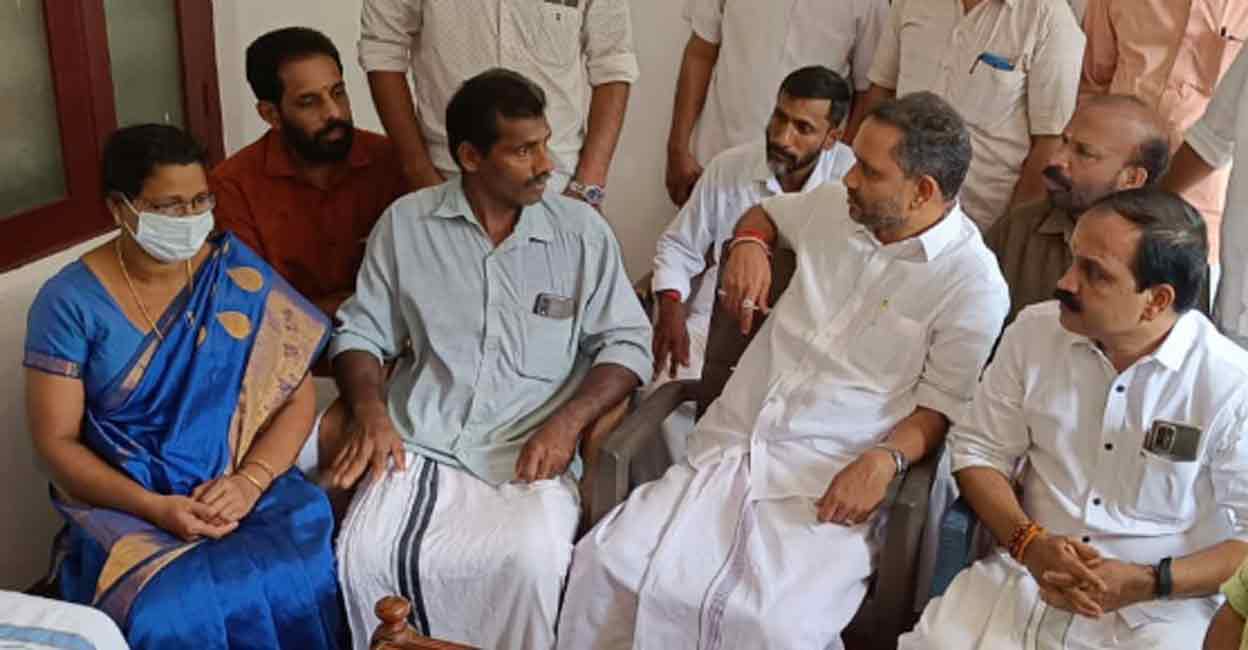 Surendran Kodencherry family Kerala BJP chief K Surendran with the family of Joisna. Photo: Twitter/ @surendranbjp