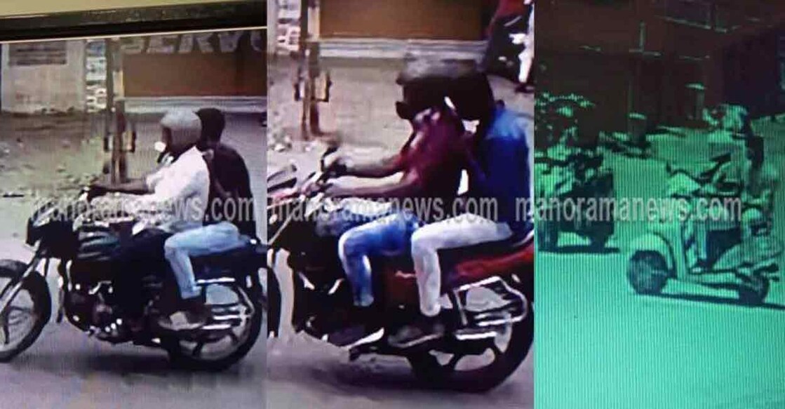 Screengrab of CCTV footage that shows the assailants of RSS activist Sreenivasan riding on two-wheelers.