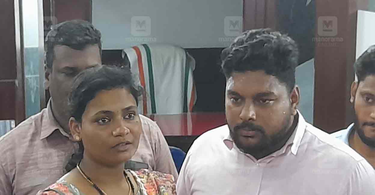 Joisna Mary Joseph and Shejin on the premises of the high court on Tuesday morning.